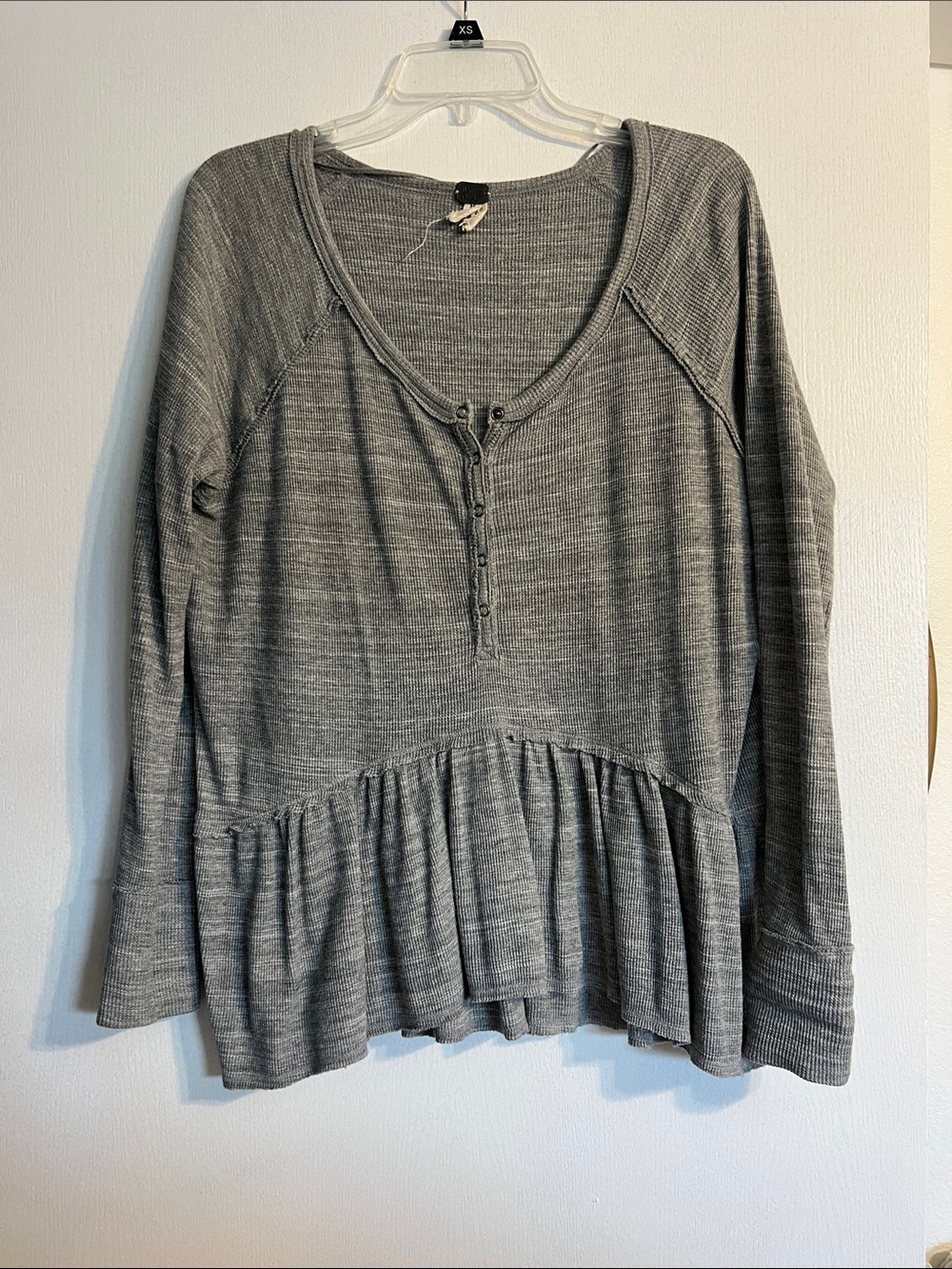 Free People Gray Henley Peplum Long-Sleeve Top